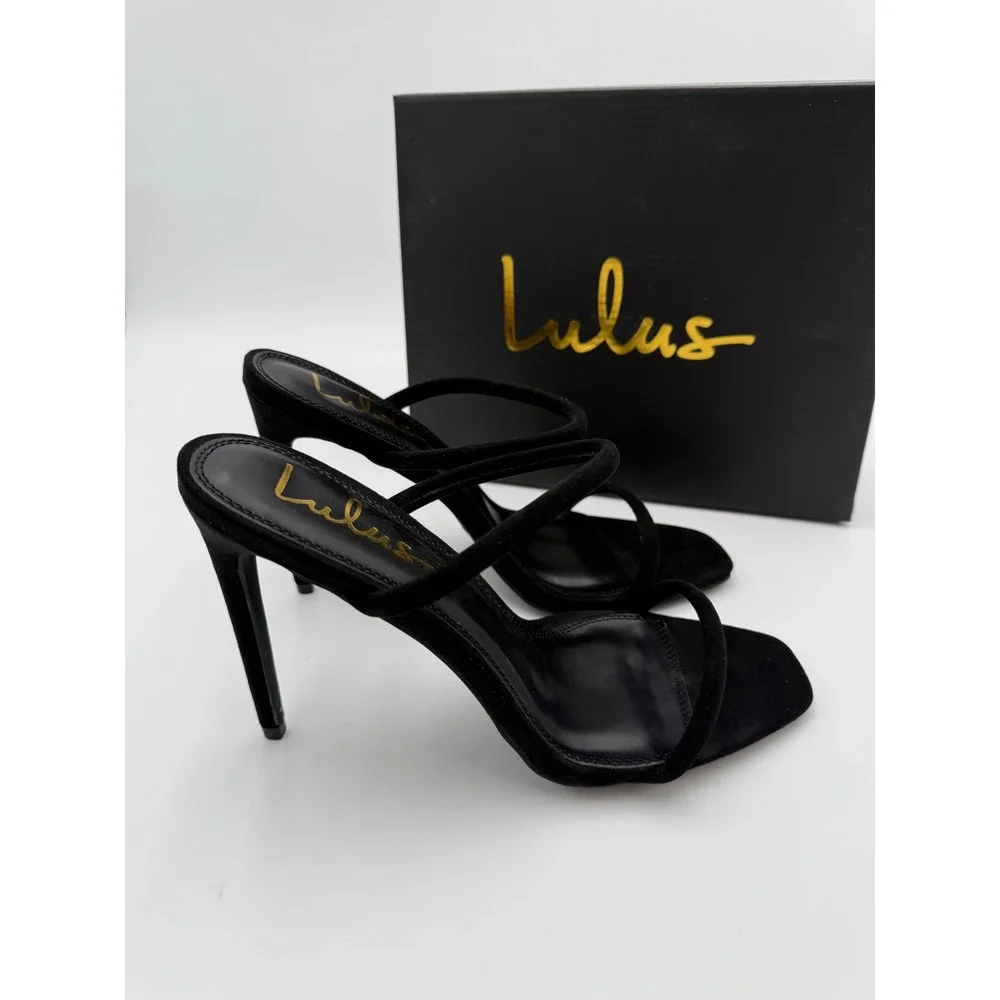 NEW Lulus Theyaa Suede‎ Strappy Stiletto Heeled Sandals High Heel Shoes 9 NWT